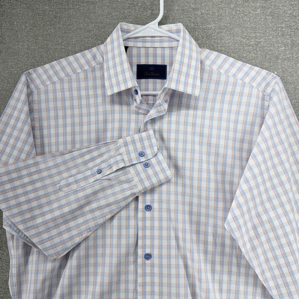 David Donahue Dress Shirt Men Size 16 32/33 Blue Checked Long Sleeve Business